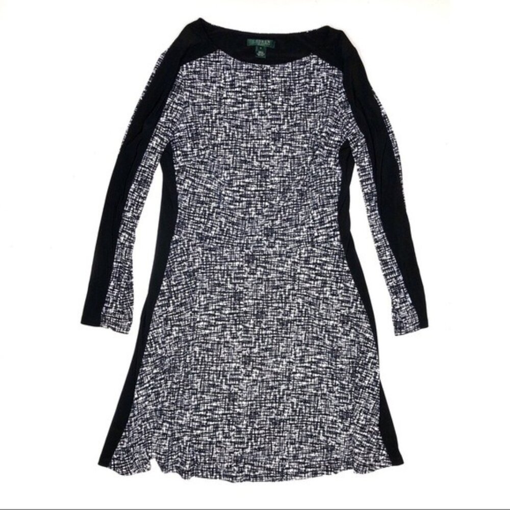 Lauren Ralph Lauren A Line Dress Black White Sz 14 Work Office Slimming